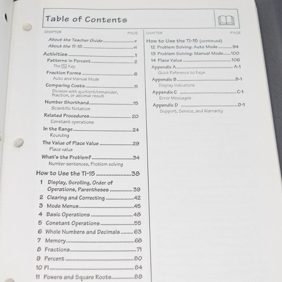Texas Instruments TI-15 Calculator Teachers Guide Workbook English Spanish 2000 - Picture 5 of 15